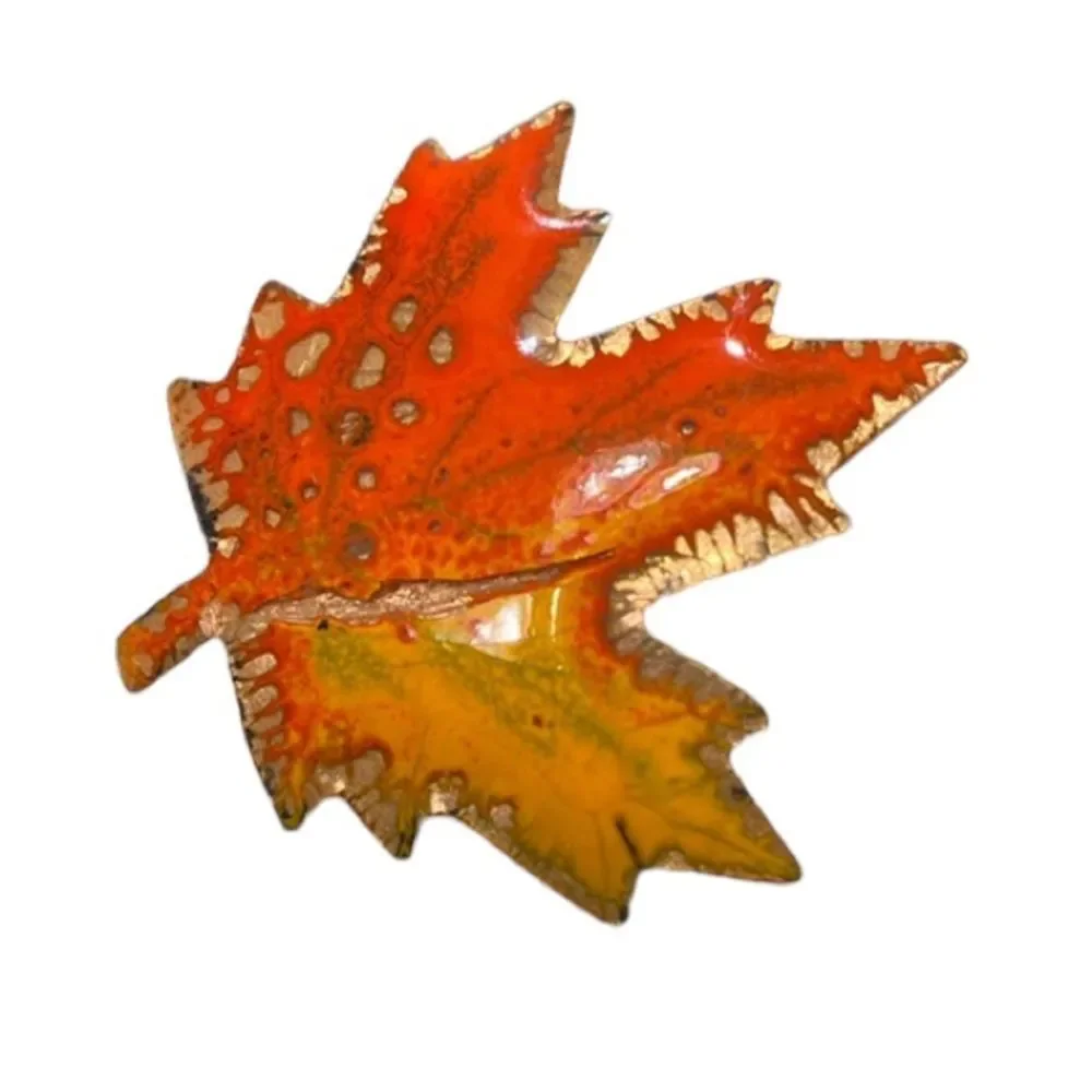 Vintage Jules Perrier Enamel Leaf Brooch